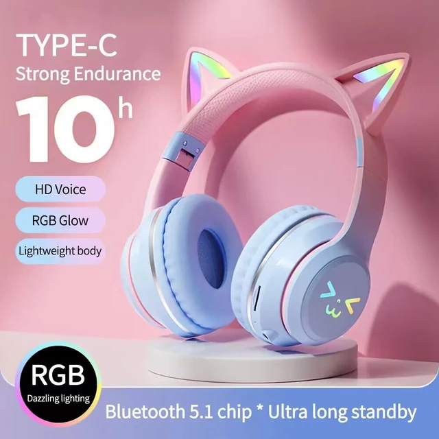 Casque de musique sans fil Bluetooth Cat Ear avec micro
