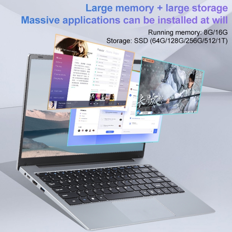 Ordinateur portable Windows 11 14 pouces, 8 Go + 128 Go, processeur Intel Core i3 de 4e génération, axe de rotation à 180 degrés (argent)