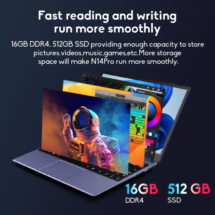 Ordinateur portable Ninkear N14 Pro 14,1 pouces, 16 Go + 512 Go, Windows 11 12e Intel Core i5-12450H 8 cœurs (prise américaine)